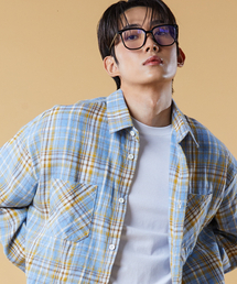 KOLEAT（コレット）の「(男女共用) 起毛オーバーサイズブラウス 秋冬チェックシャツ [スカイブルー] KCL.（シャツ/ブラウス）」