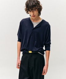 レイヤードヘンリーネックロングスリーブTシャツ(ネイビーレイ)