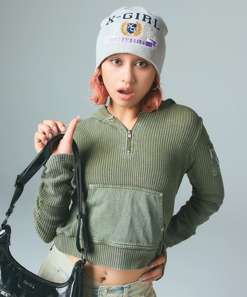 カール FADED WOVEN MIX HALF ZIP HOODED TOP（パーカー）｜X-girl（エックス
