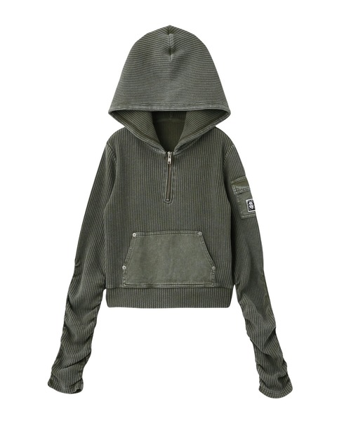 FADED WOVEN MIX HALF ZIP HOODED TOP（パーカー）｜X-girl（エックス
