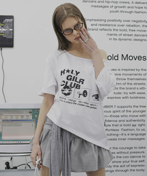 オフショルダー ホーリーガールクラブ グラフィック 半袖Tシャツ _ホワイト