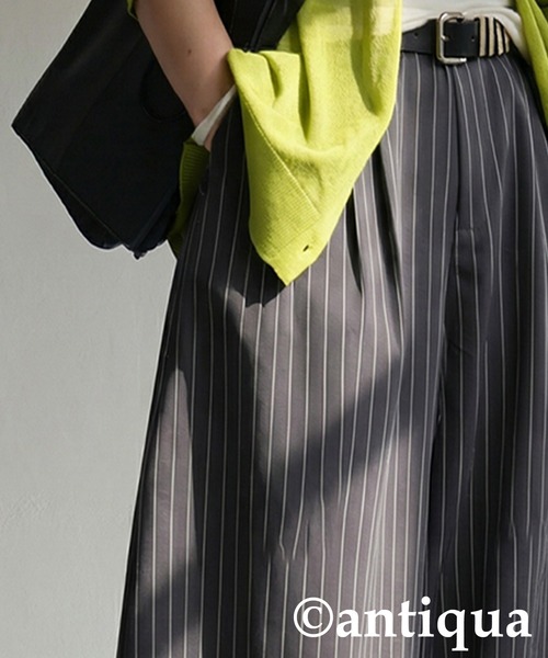 antiqua(アンティカ)の「ストライプ柄 ワイド パンツ(その他パンツ・レディース・ダークグレー/ネイビー・LARGE/MEDIUM)」の4枚目の写真