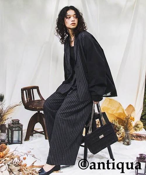 antiqua(アンティカ)の「ストライプ柄 ワイド パンツ(その他パンツ・レディース・ダークグレー/ネイビー・LARGE/MEDIUM)」の6枚目の写真