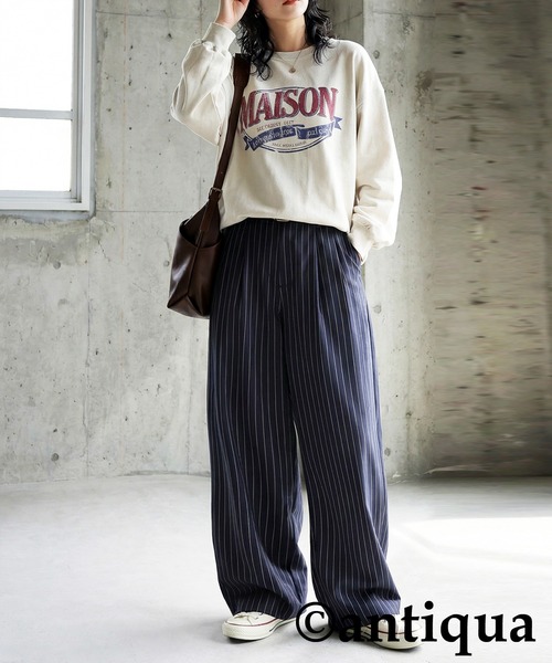 antiqua(アンティカ)の「ストライプ柄 ワイド パンツ(その他パンツ・レディース・ダークグレー/ネイビー・LARGE/MEDIUM)」の7枚目の写真