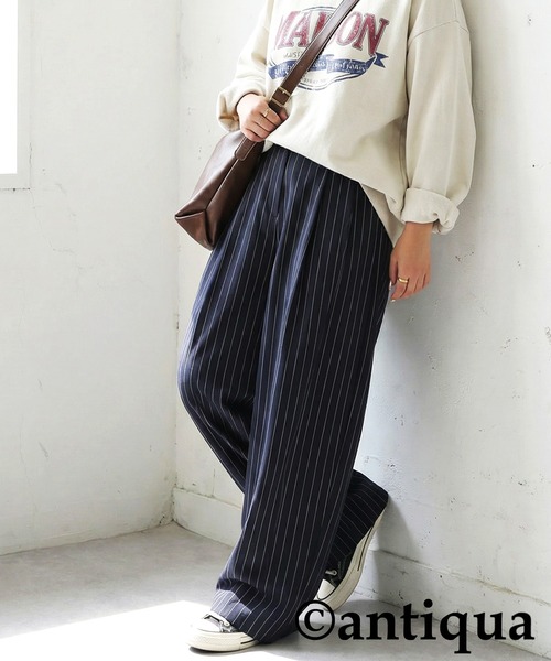 antiqua(アンティカ)の「ストライプ柄 ワイド パンツ(その他パンツ・レディース・ダークグレー/ネイビー・LARGE/MEDIUM)」の9枚目の写真
