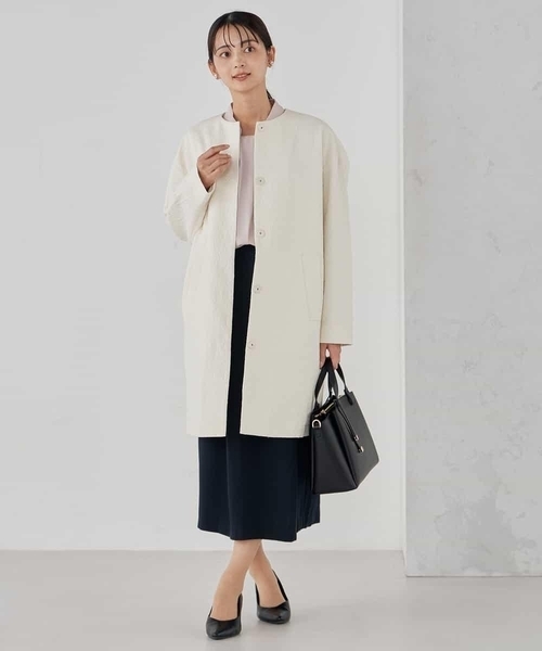 a.v.v（アーヴェヴェ）の「ジャガードノーカラーコート（その他アウター・レディース・アイボリー/ネイビー・36/38）」の6枚目の写真