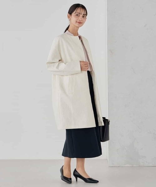 a.v.v（アーヴェヴェ）の「ジャガードノーカラーコート（その他アウター・レディース・アイボリー/ネイビー・36/38）」の8枚目の写真