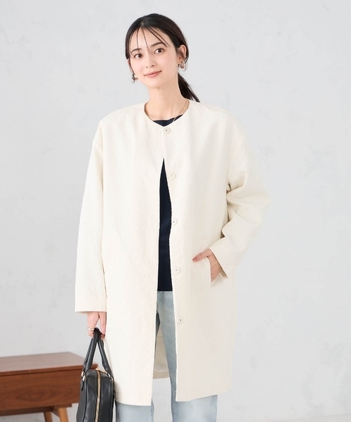 a.v.v（アーヴェヴェ）の「ジャガードノーカラーコート（その他アウター・レディース・アイボリー/ネイビー・36/38）」の9枚目の写真