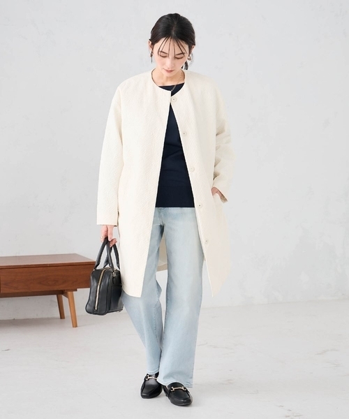 a.v.v（アーヴェヴェ）の「ジャガードノーカラーコート（その他アウター・レディース・アイボリー/ネイビー・36/38）」の10枚目の写真