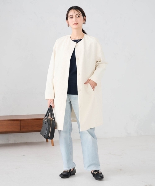 a.v.v（アーヴェヴェ）の「ジャガードノーカラーコート（その他アウター・レディース・アイボリー/ネイビー・36/38）」の11枚目の写真