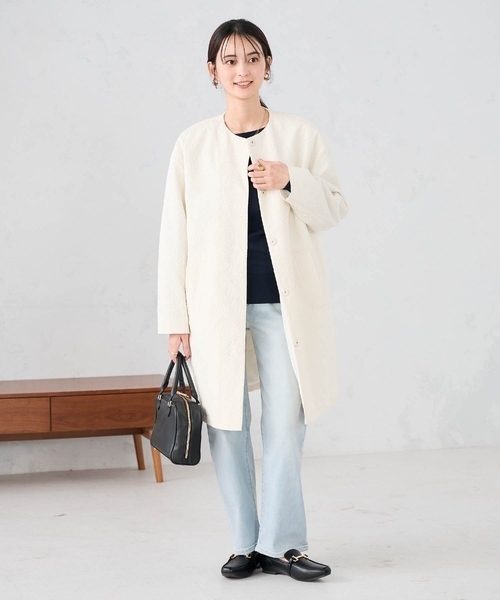 a.v.v（アーヴェヴェ）の「ジャガードノーカラーコート（その他アウター・レディース・アイボリー/ネイビー・36/38）」の12枚目の写真