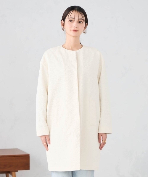 a.v.v（アーヴェヴェ）の「ジャガードノーカラーコート（その他アウター・レディース・アイボリー/ネイビー・36/38）」の14枚目の写真