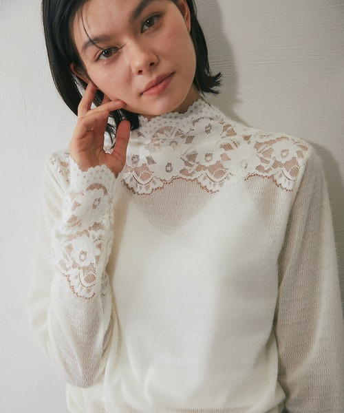 SMILE ORCHID(スマイルオーキッド)の「タートルレースプールオーバーブラウス(シャツ/ブラウス・レディース・ホワイト/アイボリー/ブラック・FREE)」の1枚目の写真