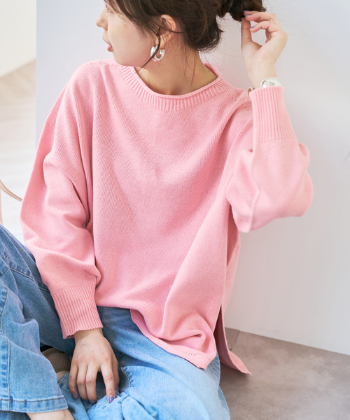 バルキーヤーンルーズボートネックニット（ニット/セーター）｜Spick