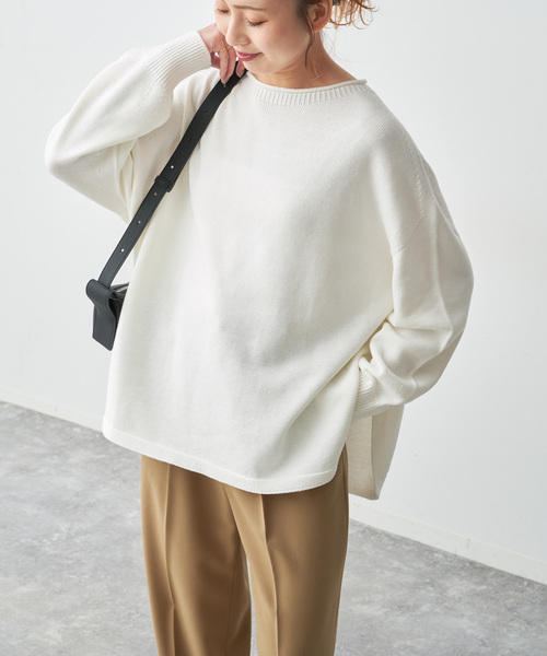 バルキーヤーンルーズボートネックニット（ニット/セーター）｜Spick