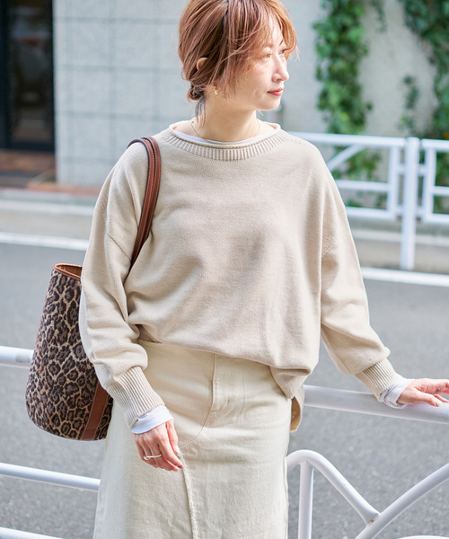 バルキーヤーンルーズボートネックニット（ニット/セーター）｜Spick