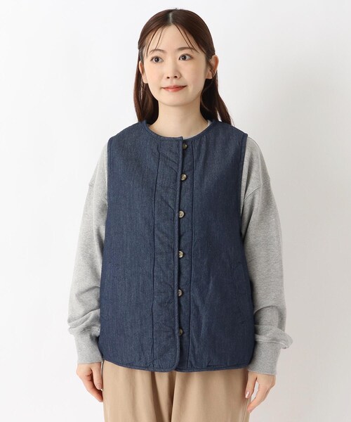 one'sterrace(ワンズテラス)の「デニム&ツイル 裏ボア リバーシブルベスト(ベスト・レディース・ベージュ系8/ネイビー系5・02)」の3枚目の写真