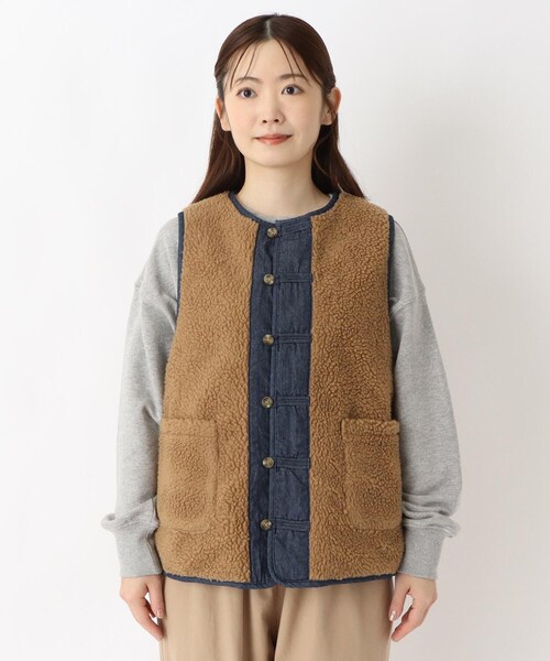 one'sterrace(ワンズテラス)の「デニム&ツイル 裏ボア リバーシブルベスト(ベスト・レディース・ベージュ系8/ネイビー系5・02)」の11枚目の写真