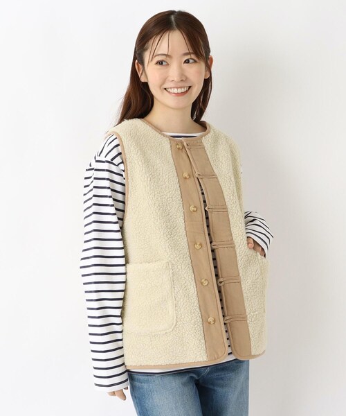 one'sterrace(ワンズテラス)の「デニム&ツイル 裏ボア リバーシブルベスト(ベスト・レディース・ベージュ系8/ネイビー系5・02)」の21枚目の写真