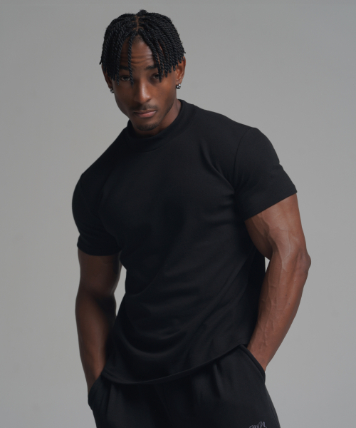 PHERMENON(フェルメノン)の「マッスルフィットモックネック半袖Tシャツ - ブラック(Tシャツ/カットソー・メンズ・その他・1/2/3)」の1枚目の写真