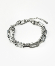 ACHA（アチャ）の「サージカルステンレスクリップ＆ボールチェーンレイヤードブレスレット_シルバー（ブレスレット）」