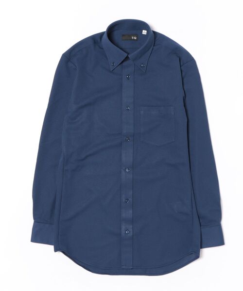 TAKA-Q（タカキュー）の「ワイシャツ メンズ ストレッチ 吸水速乾 ノンアイロン ボタンダウン 長袖 ビジネス ドレス NEWスタンダードフィット（ビジネスシャツ・メンズ・ネイビー・首回り43cm-裄丈86cm/首回り41cm-裄丈86cm/首回り39cm-裄丈84cm/首回り43cm-裄丈82cm/首回り37cm-裄丈80cm/首回り41cm-裄丈82cm/首回り39cm-裄丈80cm/首回り45cm-裄丈86cm）」の2枚目の写真