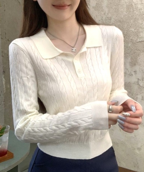 Vipoa(ヴィポア)の「Simple polo collar knit top(ニット/セーター・レディース・ホワイト/ブラック/グレー・FREE)」の17枚目の写真