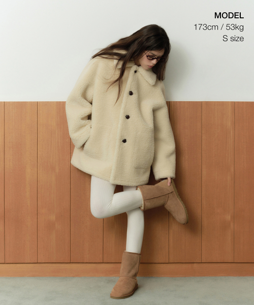 MUSINSA STANDARD WOMAN（ムシンサスタンダードウーマン）の「ウィメンズリバーシブル合成スエードシアリングハーフコート[ベージュ]（チェスターコート・レディース・その他・M/S/X-SMALL/LARGE）」の6枚目の写真