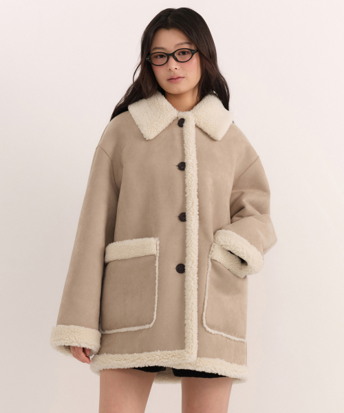 MUSINSA STANDARD WOMAN（ムシンサスタンダードウーマン）の「ウィメンズリバーシブル合成スエードシアリングハーフコート[ベージュ]（チェスターコート・レディース・その他・M/S/X-SMALL/LARGE）」の7枚目の写真