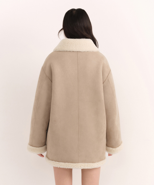 MUSINSA STANDARD WOMAN（ムシンサスタンダードウーマン）の「ウィメンズリバーシブル合成スエードシアリングハーフコート[ベージュ]（チェスターコート・レディース・その他・M/S/X-SMALL/LARGE）」の5枚目の写真