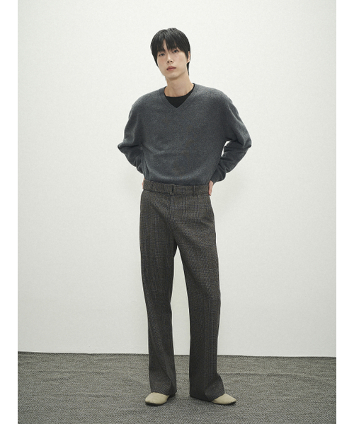 POKER FACE(ポーカーフェイス)の「BELTED STRAIGHT FLARE TROUSERS BLUE CHECK (MARZOTTO)(スラックス・メンズ・その他・1/2/3)」の2枚目の写真