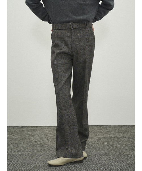 POKER FACE(ポーカーフェイス)の「BELTED STRAIGHT FLARE TROUSERS BLUE CHECK (MARZOTTO)(スラックス・メンズ・その他・1/2/3)」の3枚目の写真
