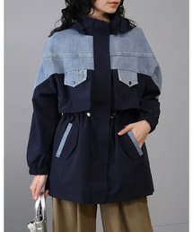 Doumoi（ドゥモエ）の「デニム異素材切り替えデザインジップアップジャケット（マウンテンパーカー）」