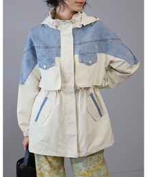 Doumoi（ドゥモエ）の「デニム異素材切り替えデザインジップアップジャケット（マウンテンパーカー）」