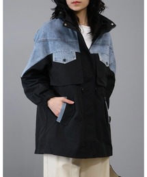 Doumoi（ドゥモエ）の「デニム異素材切り替えデザインジップアップジャケット（マウンテンパーカー）」