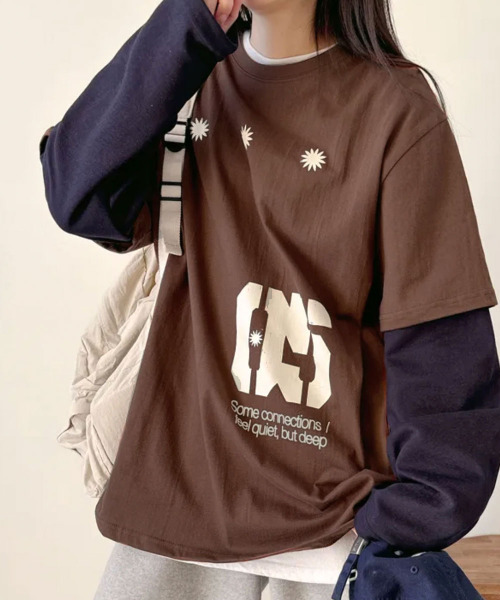 VIVID LADY(ビビッドレディー)の「フェイクレイヤード フロントプリント ロンT(Tシャツ/カットソー・レディース・ネイビー/ブラウン/チャコールグレー・FREE)」の13枚目の写真