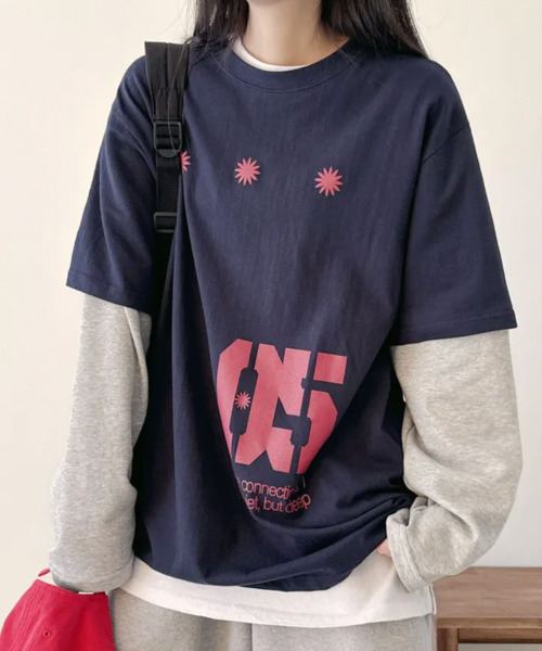 VIVID LADY(ビビッドレディー)の「フェイクレイヤード フロントプリント ロンT(Tシャツ/カットソー・レディース・ネイビー/ブラウン/チャコールグレー・FREE)」の16枚目の写真