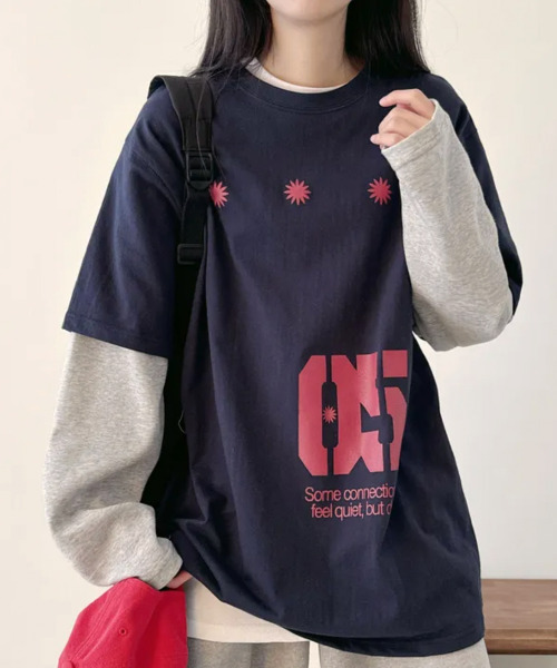 VIVID LADY(ビビッドレディー)の「フェイクレイヤード フロントプリント ロンT(Tシャツ/カットソー・レディース・ネイビー/ブラウン/チャコールグレー・FREE)」の17枚目の写真