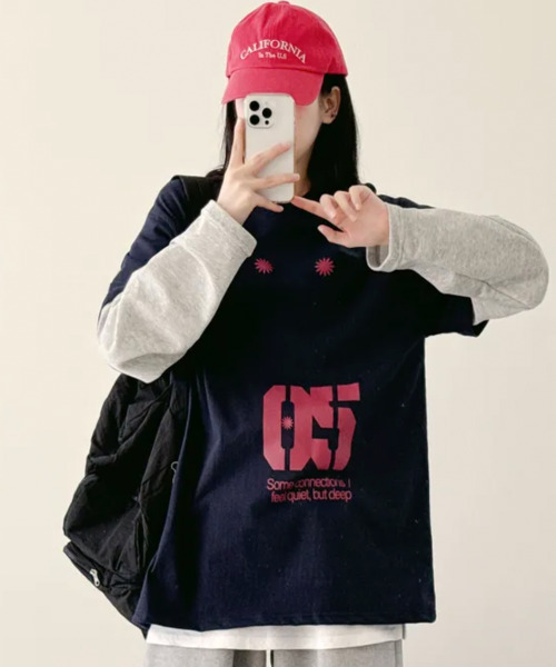 VIVID LADY(ビビッドレディー)の「フェイクレイヤード フロントプリント ロンT(Tシャツ/カットソー・レディース・ネイビー/ブラウン/チャコールグレー・FREE)」の21枚目の写真
