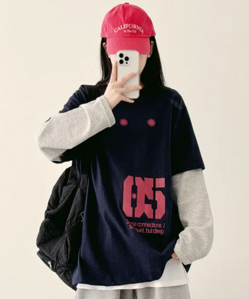 VIVID LADY(ビビッドレディー)の「フェイクレイヤード フロントプリント ロンT(Tシャツ/カットソー・レディース・ネイビー/ブラウン/チャコールグレー・FREE)」の22枚目の写真