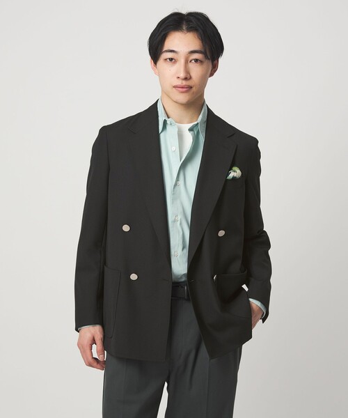 green label relaxing（グリーンレーベルリラクシング）の「TW トロピカル ダブルブレスト 4B ブレザー ジャケット（テーラードジャケット・メンズ・ブラック/ベージュ・M/S/XL/L）」の2枚目の写真