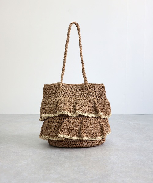 T・S・L（ティーエスエル）の「フリルペーパートートバッグ（かごバッグ・レディース・ベージュ/サックスブルー/ナチュラル・FREE）」の7枚目の写真