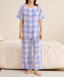 combimini（コンビミニ）の「半袖前開きガーゼママパジャマ（先染めチェック）（ルームウェア/パジャマ）」