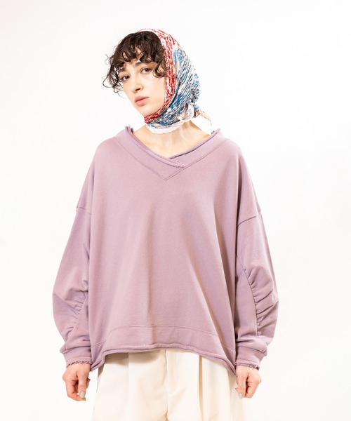 OSMOSIS（オズモーシス）の「裏毛Vネックプルオーバー（Tシャツ/カットソー・レディース・チャコール/ライトパープル/グレー・ONE SIZE）」の21枚目の写真