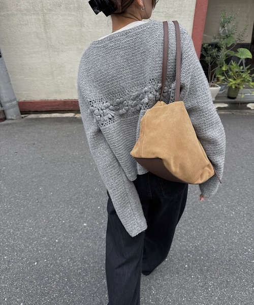 nananamoe(ナナナモエ)の「flower motif hand wool knit / フラワーモチーフハンドウールニット(カーディガン/ボレロ・レディース・ブラック/アイボリー/グレー・FREE)」の7枚目の写真
