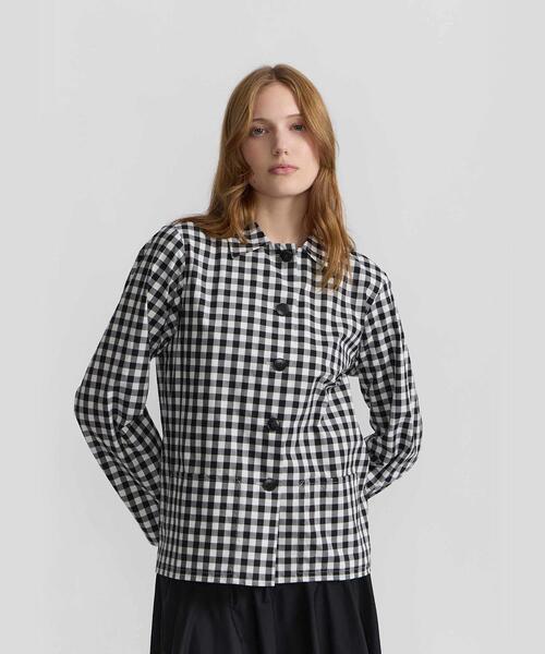 agnes b.（アニエスベー）の「ギンガムチェック コットン 長袖 ブラウス ”Perryne”（シャツ/ブラウス・レディース・ブラック・1/2/3）」の2枚目の写真