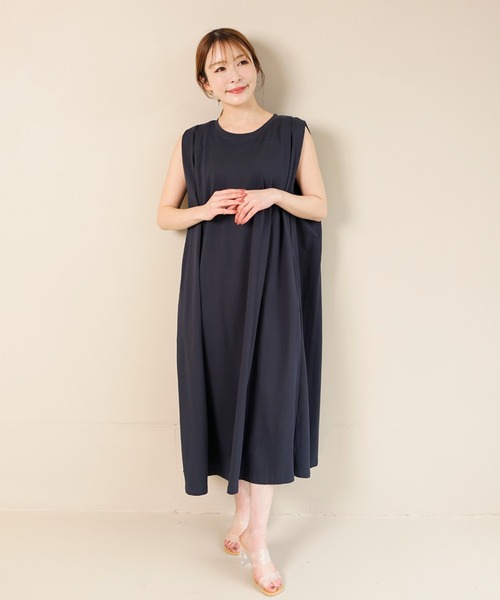CHhdmn(シーエイチヒデモン)の「ショルダータック ドレープ ノースリーブカットソーワンピース/リラックス/袖なし(ワンピース・レディース・ブラック/ネイビー/ホワイト・M/L)」の8枚目の写真