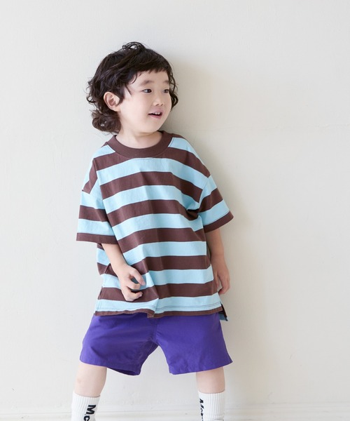 LOWRYS FARM(ローリーズファーム)の「フトボーダーTSS 647867(Tシャツ/カットソー・キッズ・ブラウン/レッド/ブラック/グリーン/ブルー/オレンジ・140cm/130cm/120cm/110cm/150cm)」の1枚目の写真