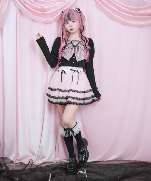 Magia Charm(マギアチャーム)の「リボンパフスリーブカットソー(Tシャツ/カットソー・レディース・ホワイト/ブラック・F)」の6枚目の写真