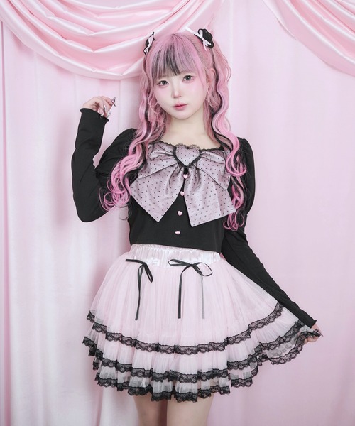 Magia Charm(マギアチャーム)の「リボンパフスリーブカットソー(Tシャツ/カットソー・レディース・ホワイト/ブラック・F)」の3枚目の写真
